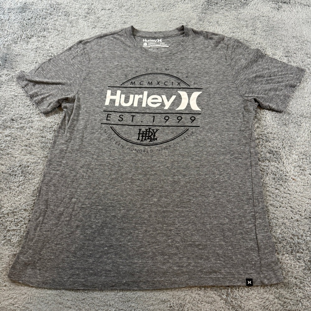 Hurley Mens Premium Fit Graphic T Shirt Large Heather Grey Triblend Logo Tee